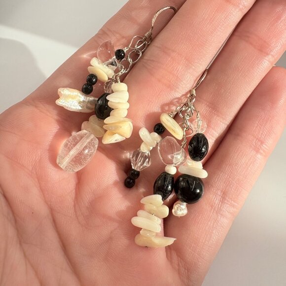 VTG Sterling Silver 925 Multi Gemstone Dangle Earrings Size 2.25" Length - Picture 5 of 8